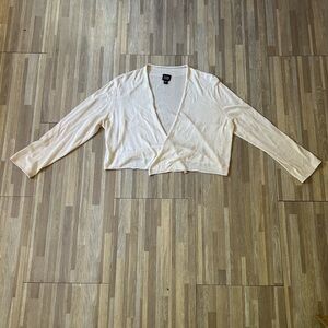 Eileen Fisher Cream Silk/Cotton Cropped Cardigan - Lightweight Size L